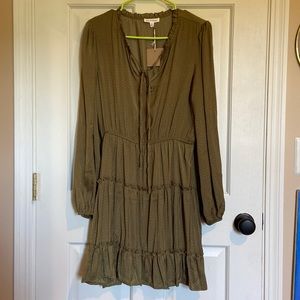 Green silk long sleeve boho dress